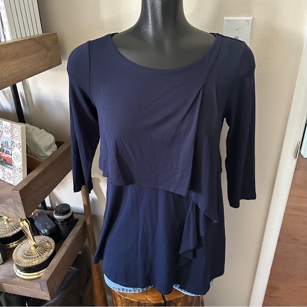 NWT Maternal America Navy Blue Drape Blouse